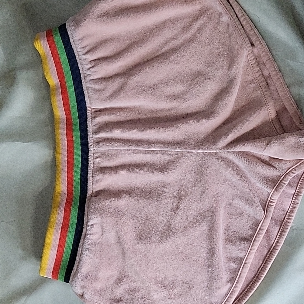 Retro Look Pink Super Soft Short Shorts With Rainbow Waistband Sz Xs